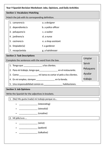 Viva 3 (green) module 2 revision worksheet/ cover work