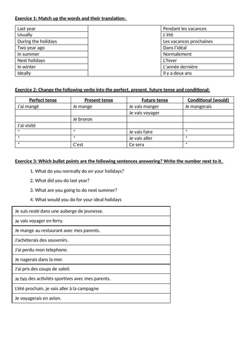 Worksheet - Vacances/ Holidays French KS3/4