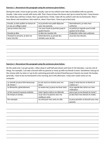 Worksheet - Daily life