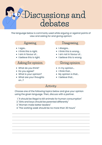 Discussion and debate Prompt sheet