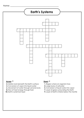 Wordsearches and Crosswords for Secondary Science - Earth's Systems