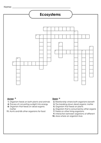 Wordsearches and Crosswords for Secondary  Science - Ecosystems