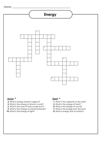 Wordsearches and Crosswords for Secondary Science - Energy