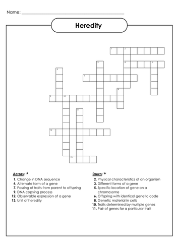 Wordsearches and Crosswords for Secondary Science - Heredity