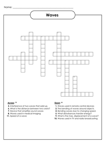 Wordsearches and Crosswords for Secondary  Science - Waves