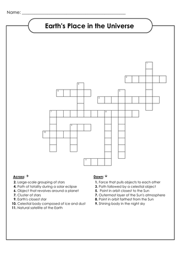Wordsearches and Crosswords for Secondary  Science - Earths Place in the Universe