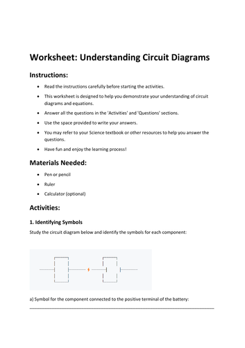 Worksheet: Understanding Circuit Diagrams