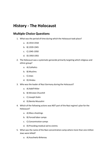 History - The Holocaust Multiple Choice Assessment/Quiz