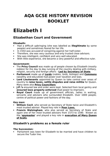 GCSE History - Elizabeth I Revision Notes