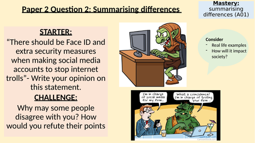 Paper 2 Question 2 Summarising Differences | Teaching Resources