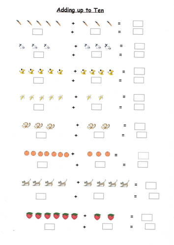 adding two groups of objects to 10