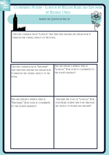 Worksheet: Comparing Poems - London by William Blake and Exposure by ...