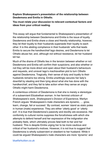 Top grade Edexcel Othello A Level essay