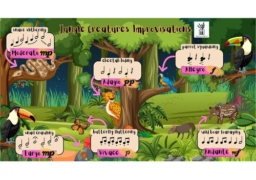 Jungle creatures improvisation prompt with tempo and dynamics markings
