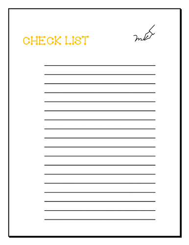 To do, check list & notes worksheets