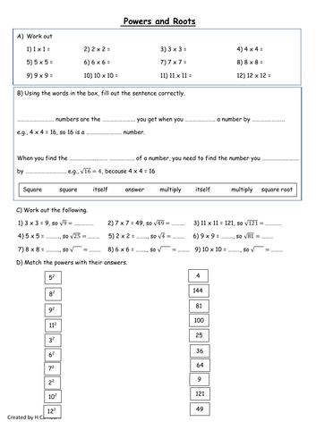 Powers, roots, factors and multiples.