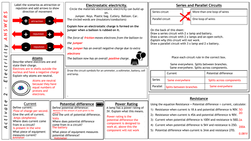 KS3 Electricity Activate 2 P1 Revision Mat & Answers