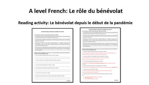 Le bénévolat- Reading Activity- French A level
