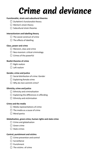 A level - crime and deviance checklist