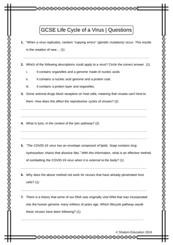 GCSE Biology - Life Cycle of a Virus Practice Questions