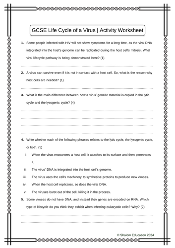 GCSE Biology - Life Cycle of a Virus Activity Worksheet