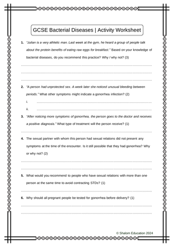 GCSE Biology - Bacterial Diseases Activity Worksheet