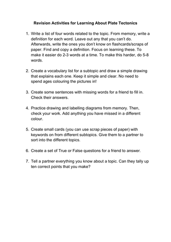 Activity Ideas for Plate Tectonics Revision