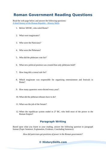 Overview of the Ancient Roman Government Reading Questions