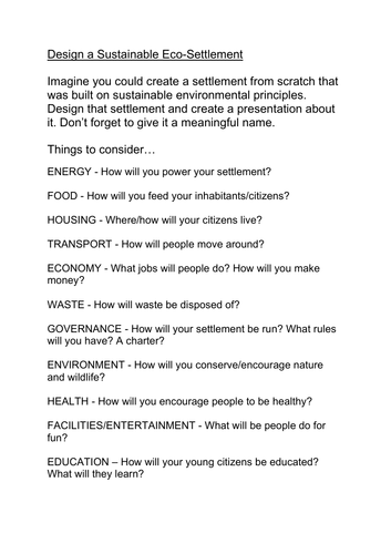 Design a Sustainable Eco Settlement
