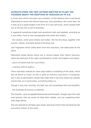 Extracts from Pliny's letters about Vesuvius Eruption of AD 79
