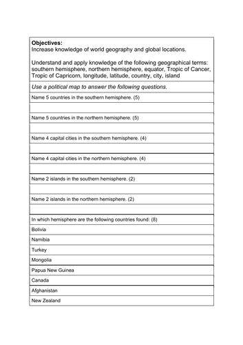 Global Geography Atlas Quiz using geography terminology