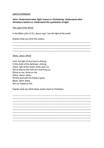 Light in Christianity written tasks
