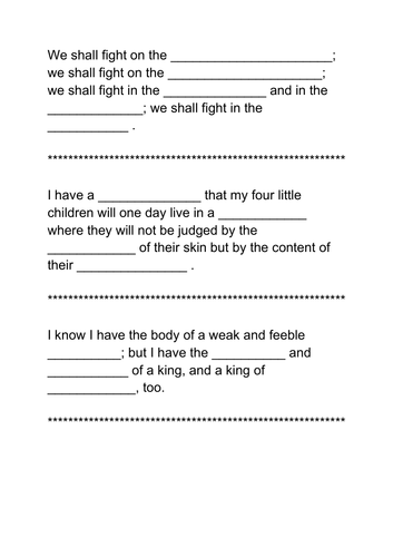 Quotes from Famous Speeches from History - cloze and answers