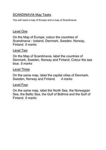 Scandinavia Map Tasks Countries Cities Seas