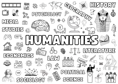 Humanities Colouring Subject Icon Poster. Law. History. Sociology. Political Science