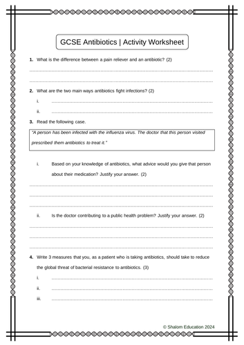 GCSE Biology - Antibiotics Activity Worksheet