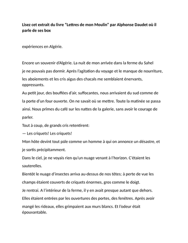 A LEVEL FRENCH comprehension exercise with ANSWER KEY