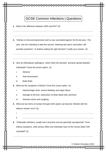 GCSE Biology - Common Infections Practice Questions