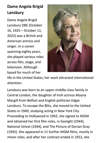 Dame Angela Brigid Lansbury Handout