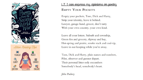 WW2 Poetry 'Empty Your Pockets' UKS2