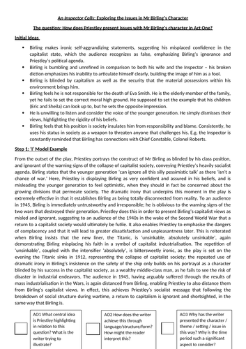 An Inspector Calls I-We-You Modelled Response - Issues with Birling's Character