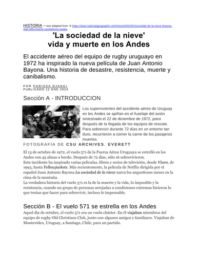 La sociedad de la nieve Spanish SL/HL Reading