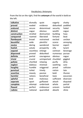 Vocabulary Test ANTONYMS 2