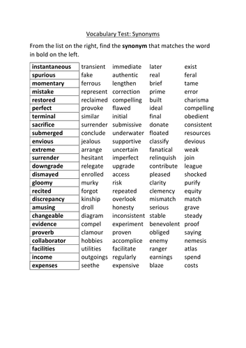 Vocabulary Test SYNONYMS 2