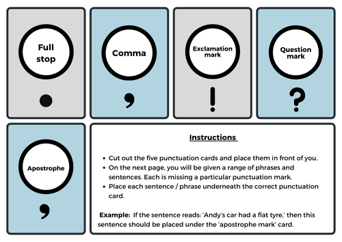 Punctuation Matching Game// Activity: Lesson Starter Primary / E3 Functional English Skills Cards