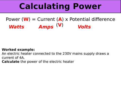 Power, Current, Potential difference calculations