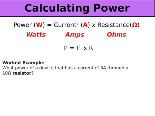 Power, current and resistance calculations