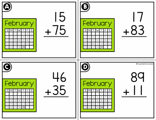 Leap Year Day 2024 2 Digit Addition with Regrouping Task Cards