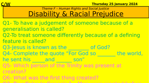 AQA Theme F - Disability & Racial Prejudice