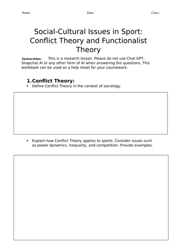 Unit 12: Sociocultural Issues Learning outcome A conflict and functionalism theory Booklet